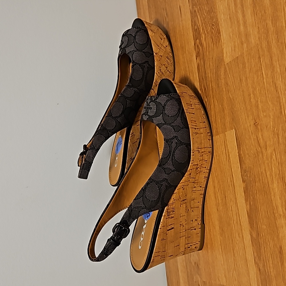 'Coach' Ferry Cork Platform Slingback Wedge Heels